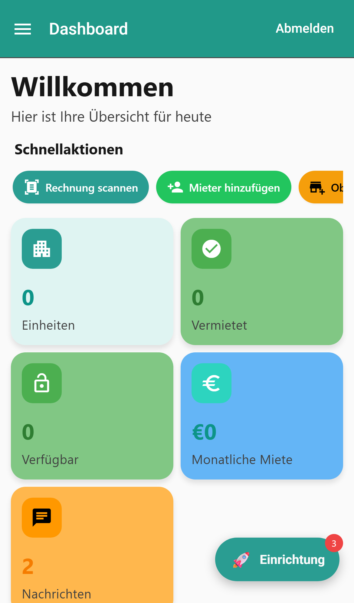 Objecto Dashboard – Gesamtübersicht der Vermietung auf Smartphone